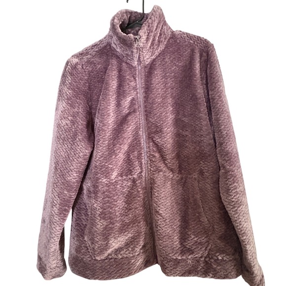 Free Country Jackets & Blazers - Free Country Womens Mauve Purple Textured Faux Fur Full Zip Fleece Jacket Large